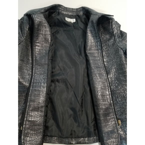 Allison Daley Metallic Alligator Skin Print Jacket BNWT Size 16P Faux Leather - Picture 9 of 9